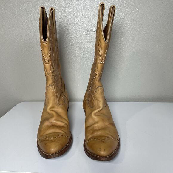 Boulet Boots Mens 7.5 E Wide Brown Golden Leather Cowboy Shoes Western main image 5